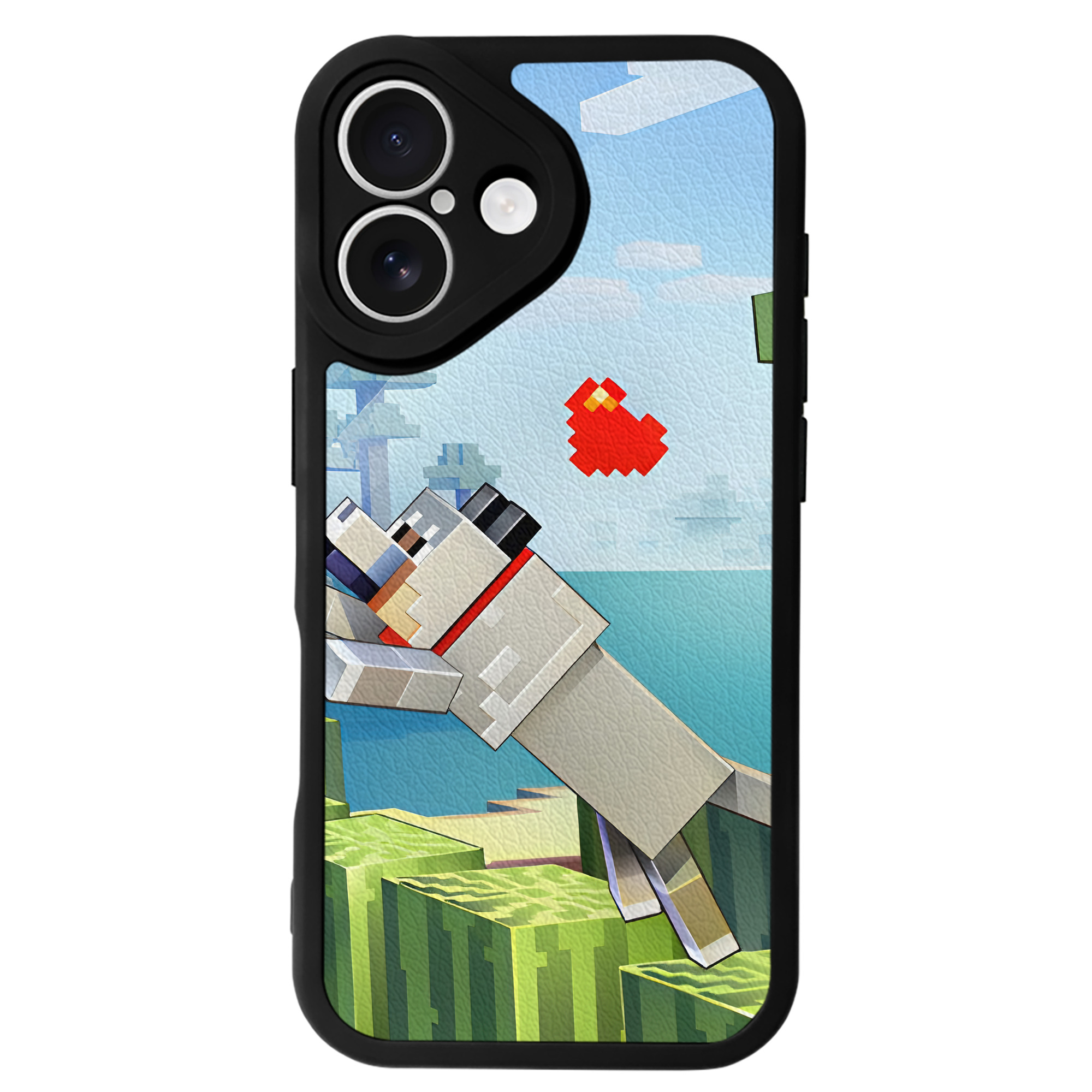 （画像用） マインクラフト ブロックの世界 Minecraft MC Block world 【iPhone 16シリーズ対応】シリコンスマホケース（レザー調） 材質：シリコン